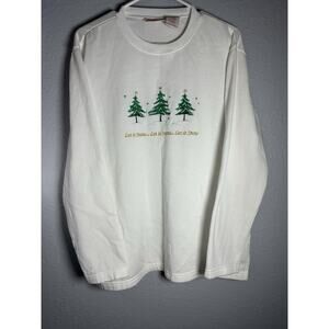 Basic Editions Holliday Womens Pullover Sweater Size Large White Christmas VTG